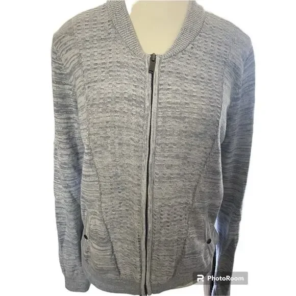 Calvin Klein Sz L Full zip snap pckt LS Txtrd Heather Gray - Picture 2 of 4
